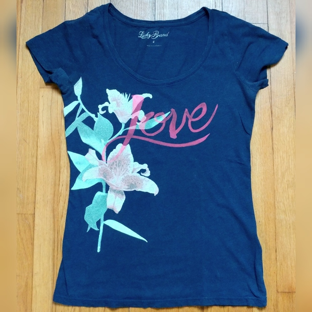 Lucky Brand Love Graphic Scoopneck Tee T Shirt